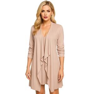 T Tahari Faux Suede Cardigan Duster Jacket Womens Medium Open Front Pale Pink